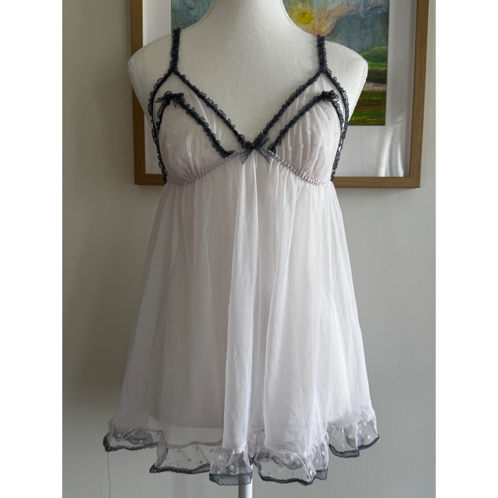 Victoria's Secret Mesh Lace Babydoll Chemise White Womens Large Coquette